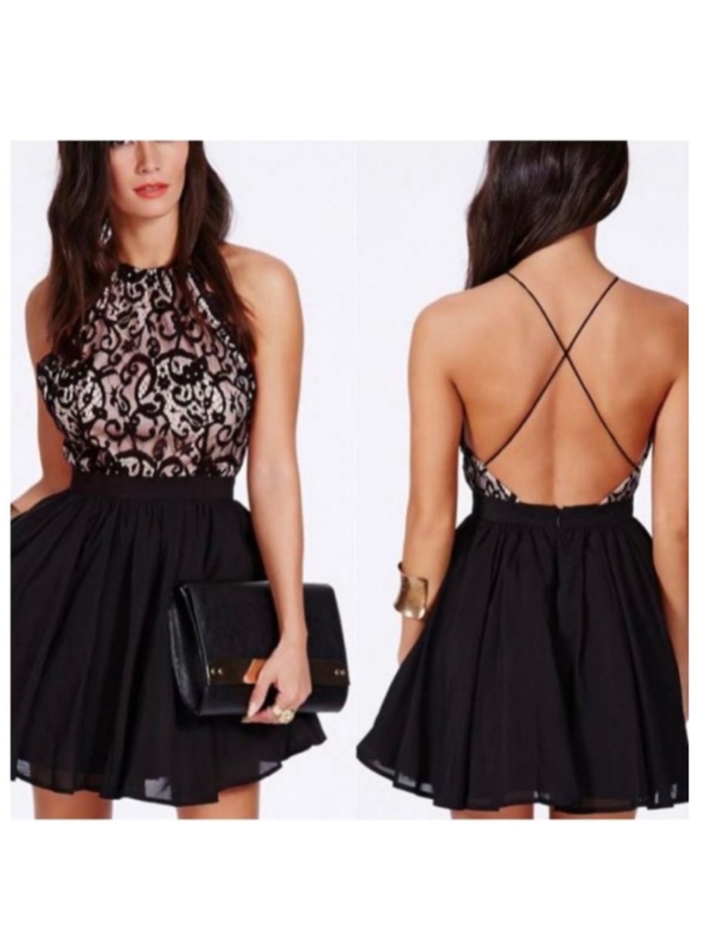 Missguided Black Halter Mini Dress